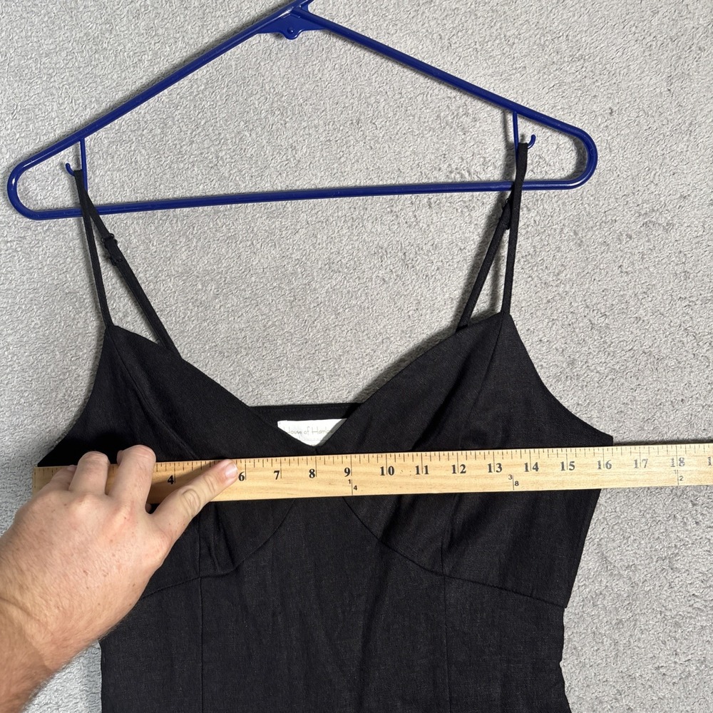 House of Harlow 1960 Black Linen Blend Midi Dress Smocked Back Small NWT - Picture 11 of 16